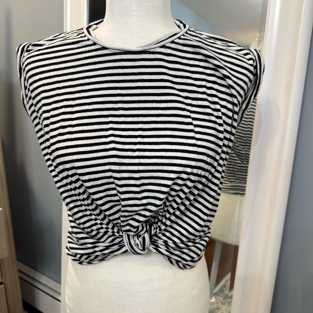 Frame Denim Black and White Striped Muscle Tee
